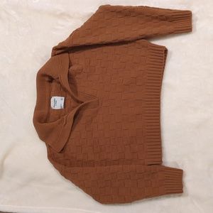 ABERCROMBIE Checkerboard Stitch Notch-Neck Sweater Polo (Brown)